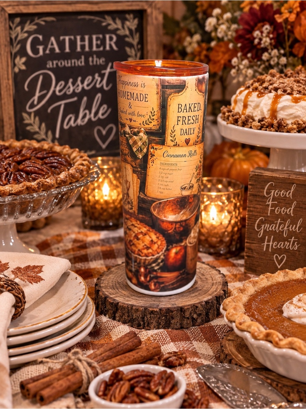 Insulated Travel Tumbler - Autumn Bakery Print in Brown